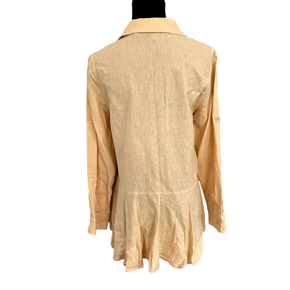 Karl Lagerfeld Linen Blend Button Down Shirt Womens S Roll Tab Peach Resort - Picture 2 of 14